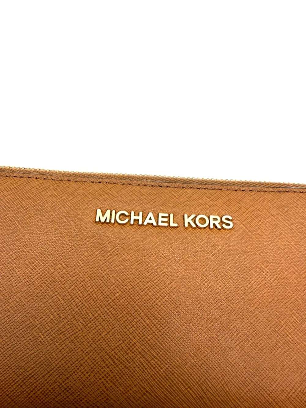 Michael Kors Jet Set Saffiano Zip Around Wallet Brown and Gold